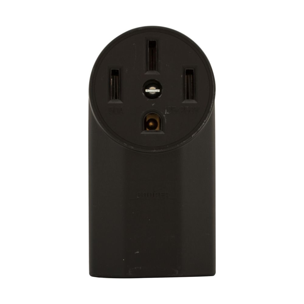 Eaton Cooper Wiring 1212 Power Receptacle, Surface Mounting, 3-Pole, 125/250 V, 50 A, NEMA: NEMA 14-50R, Black