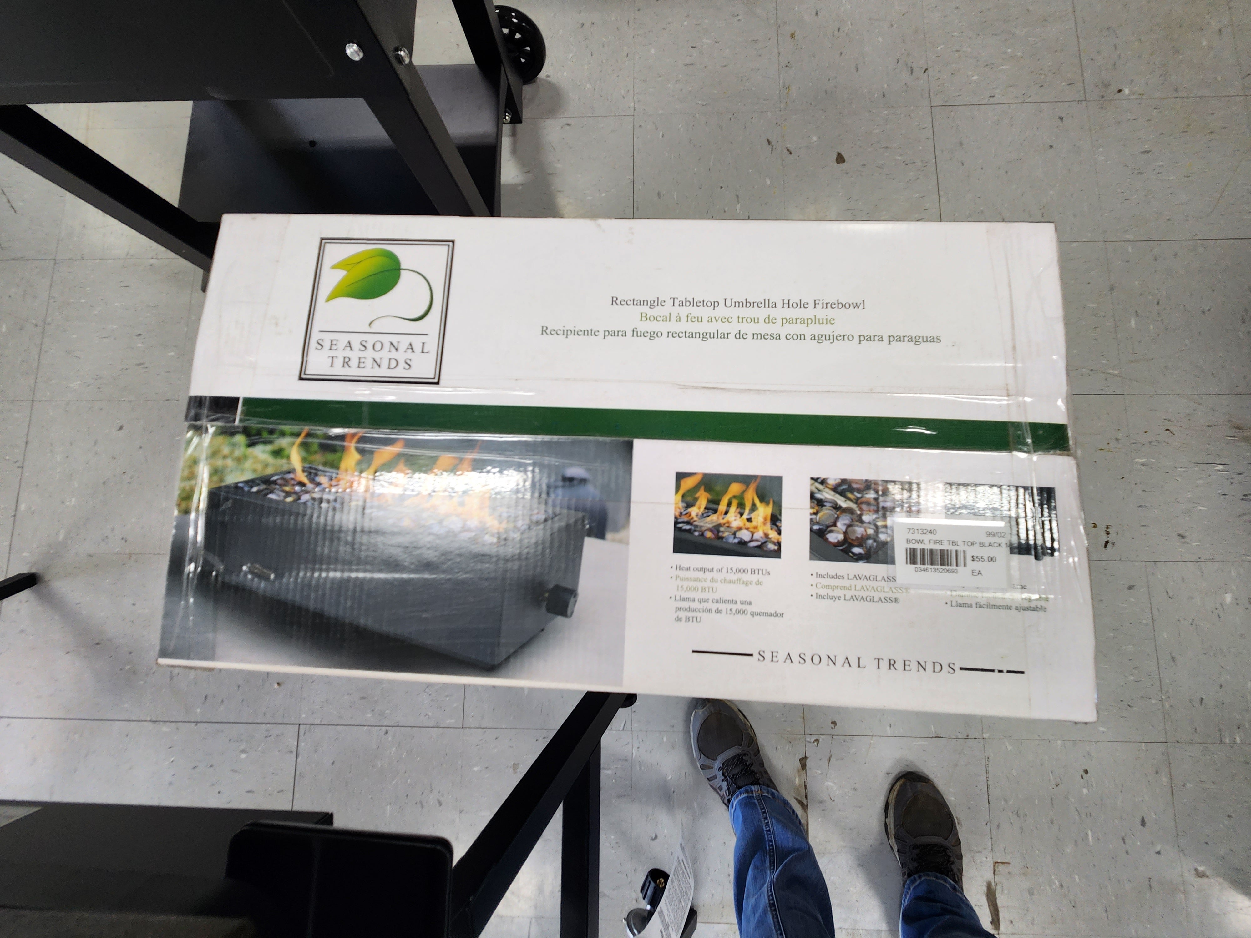 Seasonal Trends 52069 Tabletop Fire Bowl, 15.6 in W, 6.5 in D, 4.17 in H, Rectangular