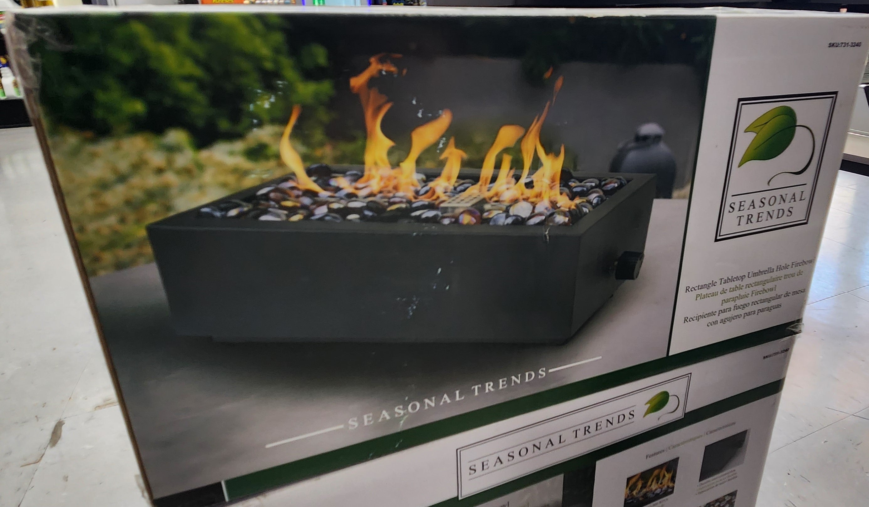 Seasonal Trends 52069 Tabletop Fire Bowl, 15.6 in W, 6.5 in D, 4.17 in H, Rectangular