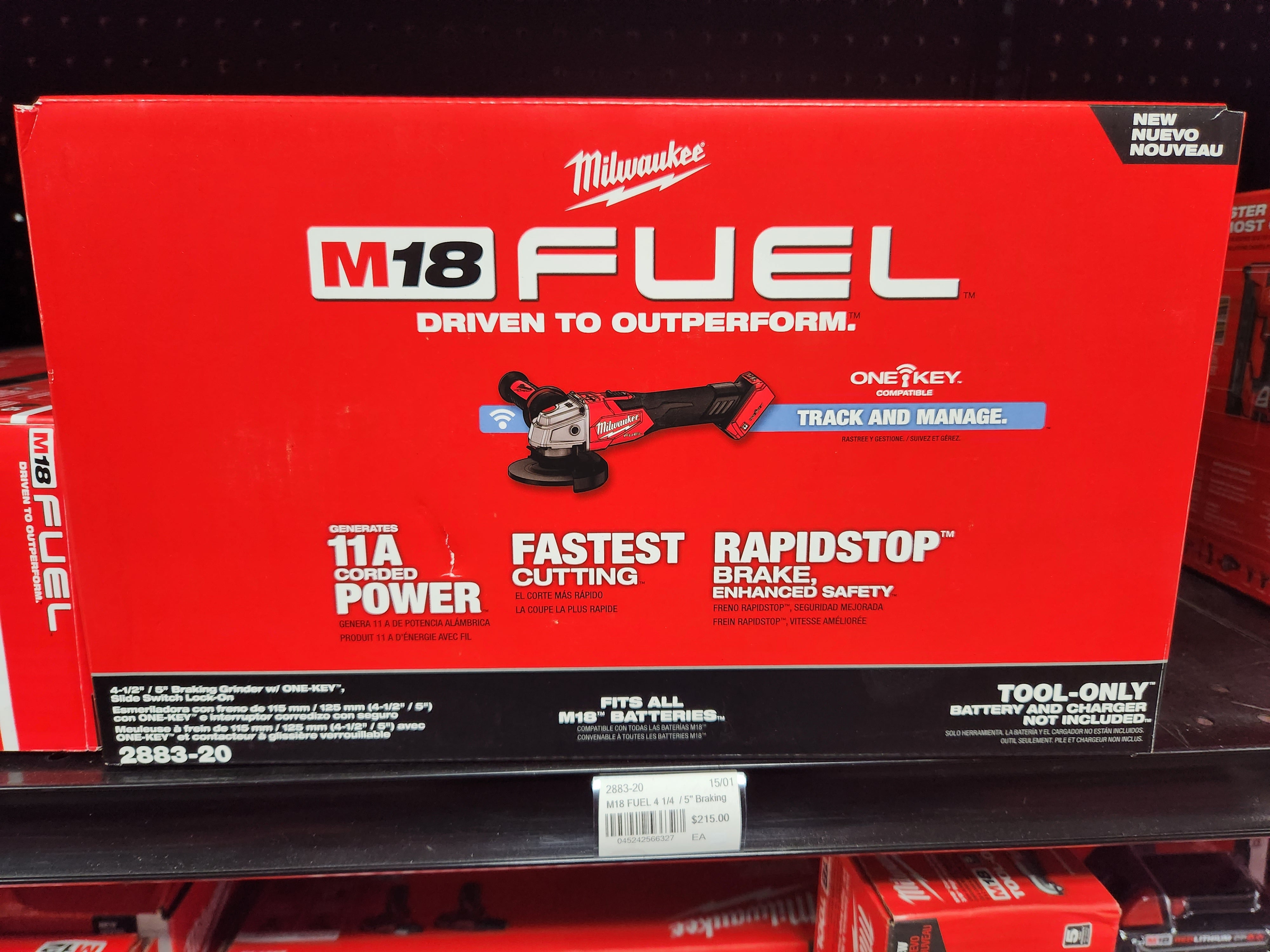 Milwaukee M18 FUEL™ 4-1/2" / 5" Braking Grinder w/ ONE-KEY™ Slide Switch, Lock-On 2883-20