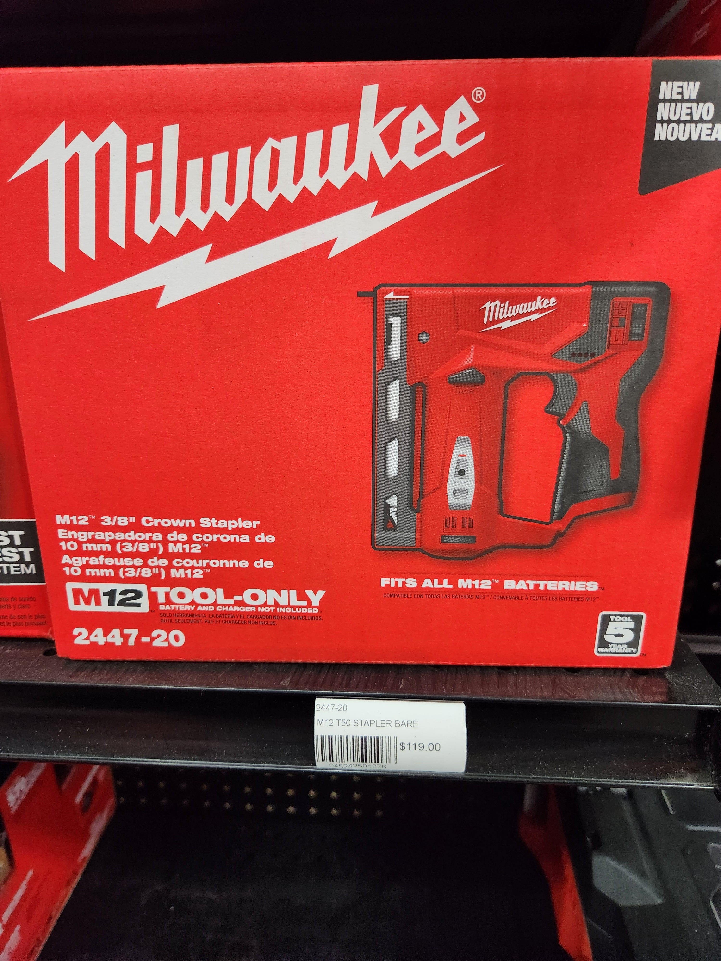 Milwaukee M12 T50 Stapler Bare TOOL ONLY - 2447-20