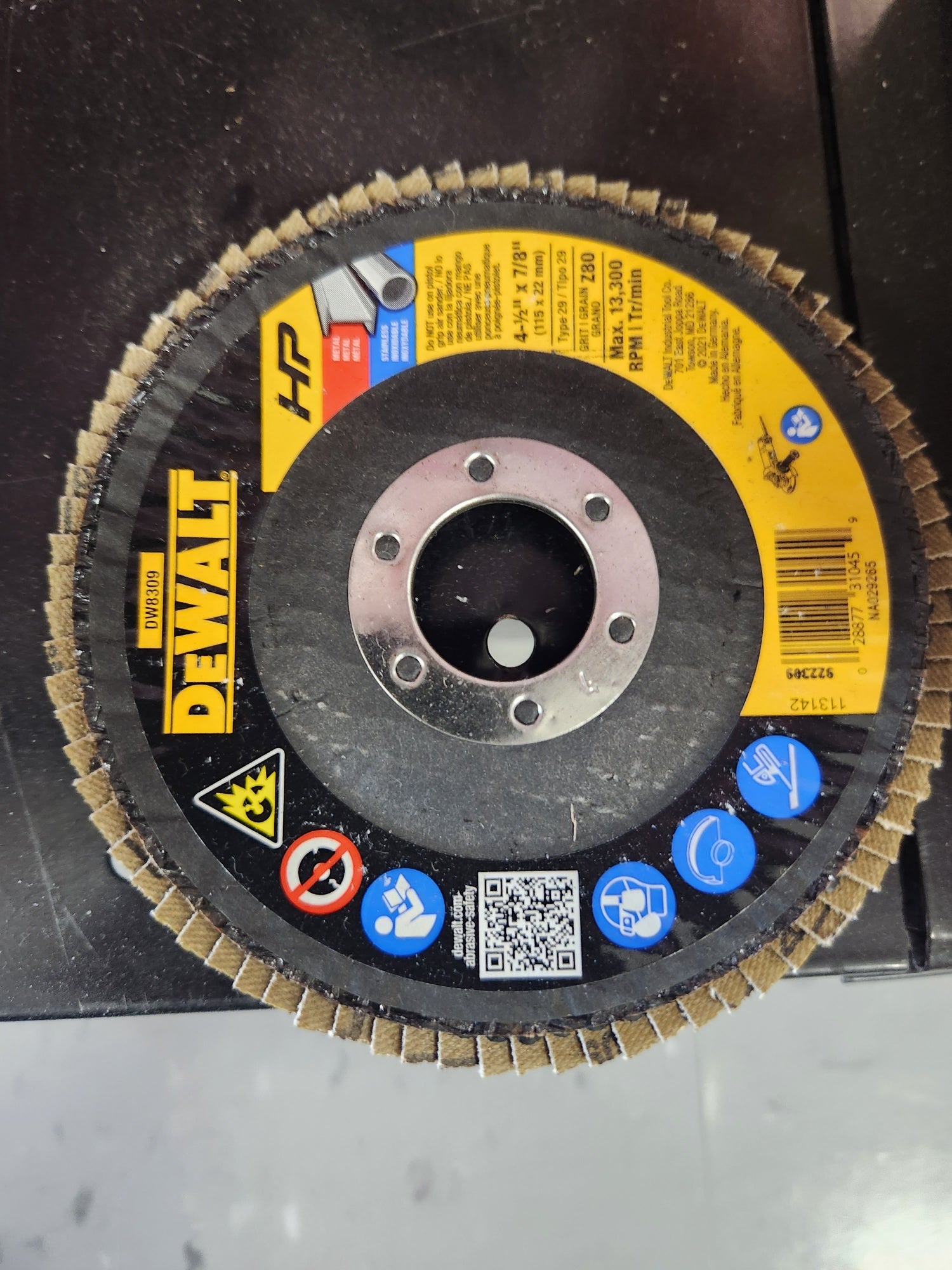 DEWALT Flap Disc, Zirconia, 4-1/2-Inch x 7/8-Inch, 80-Grit -- DW8309
