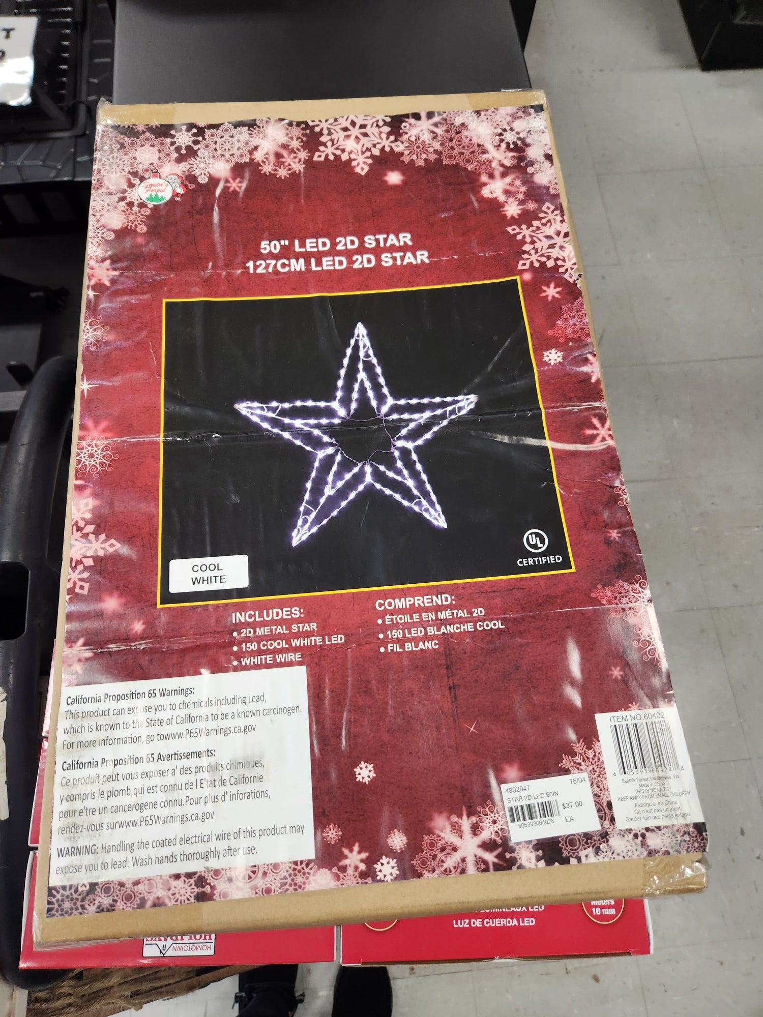 Santa's Forest 60402 Star Ornament, 50 in H, String Light Bulb, Metal and Plastic, Cool White Cool White