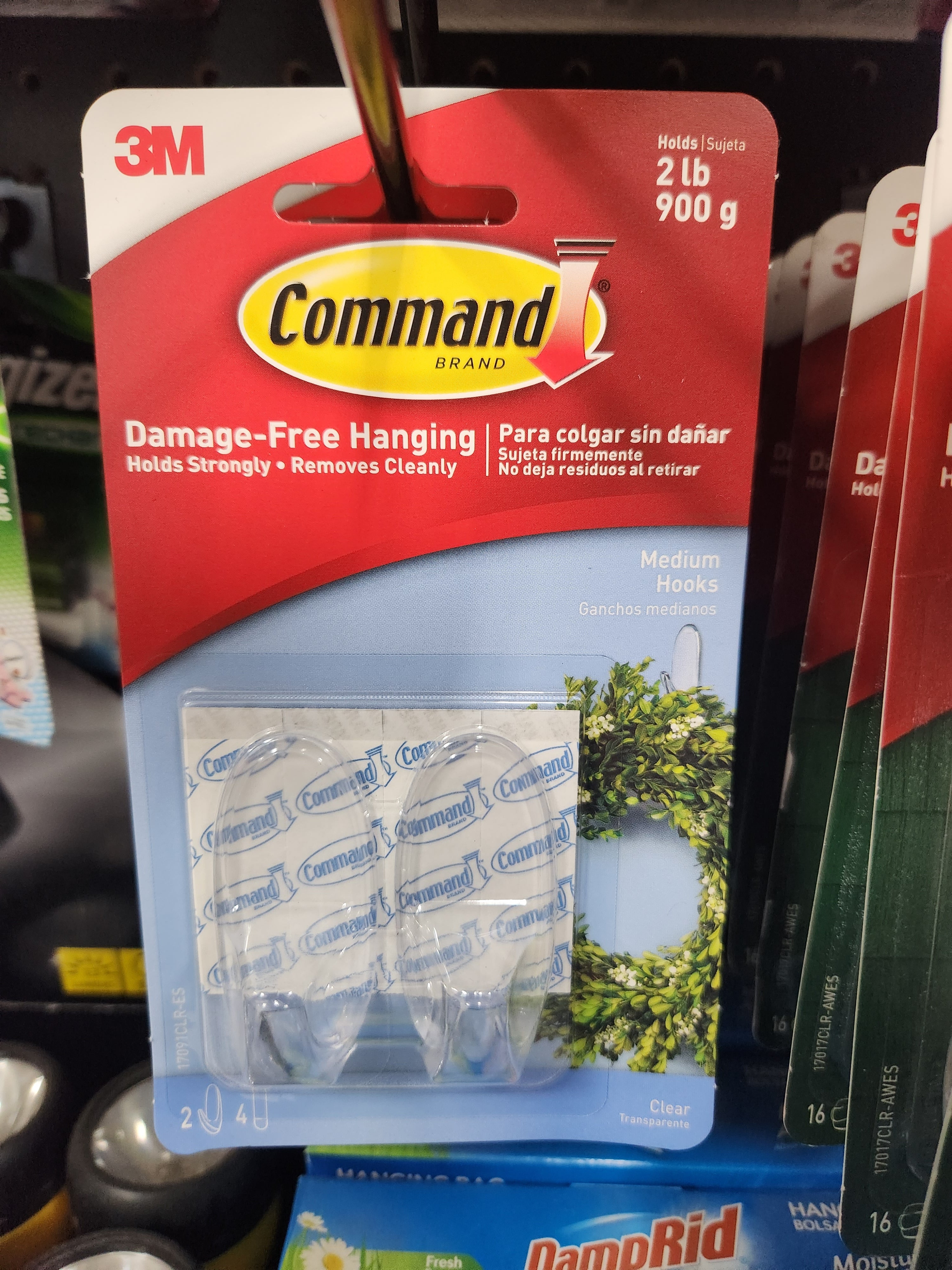 Command™ Hooks 17091CLR-C, Clear, Medium, 2 Hooks/4 Strips/Pack