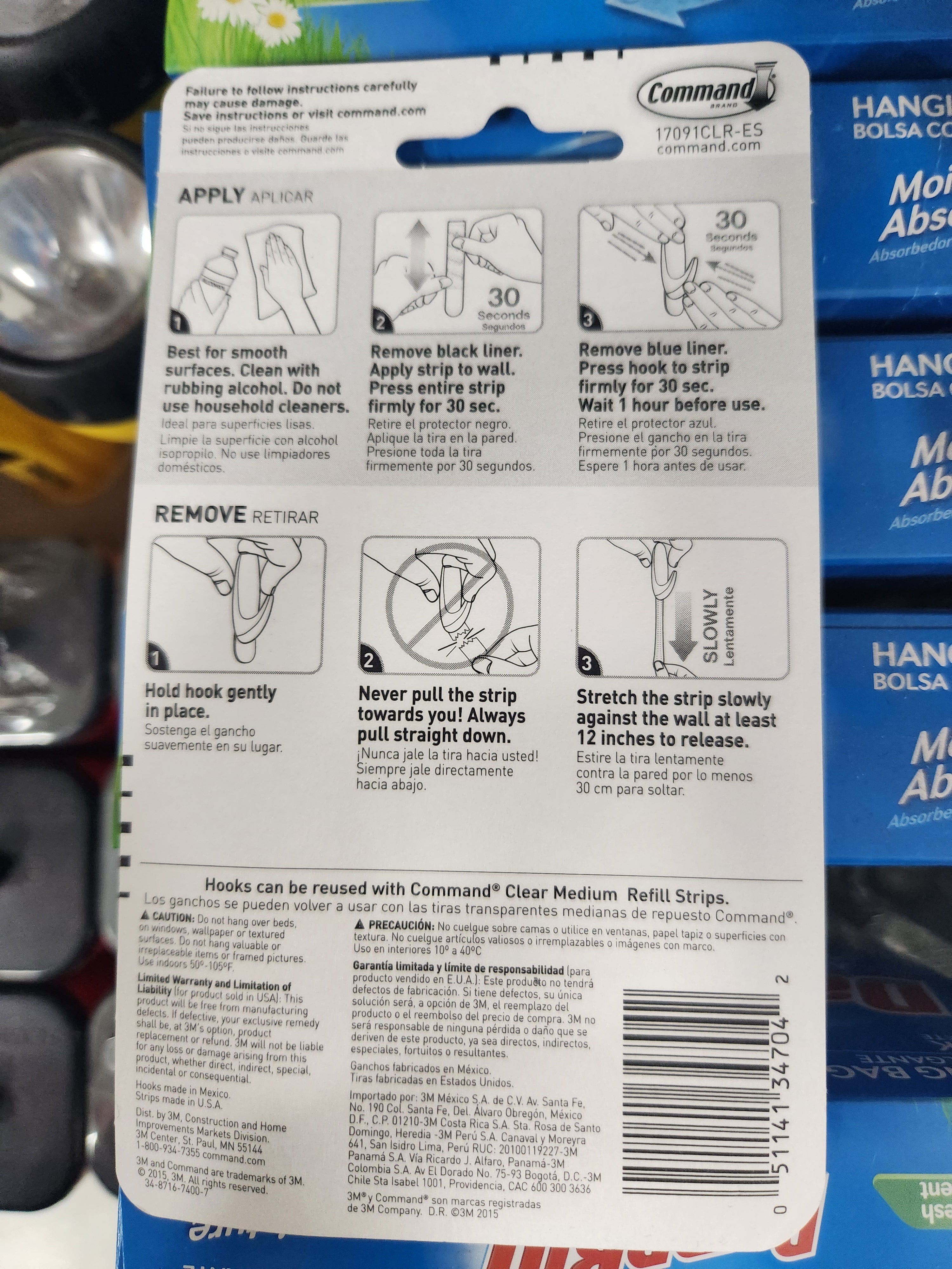 Command™ Hooks 17091CLR-C, Clear, Medium, 2 Hooks/4 Strips/Pack