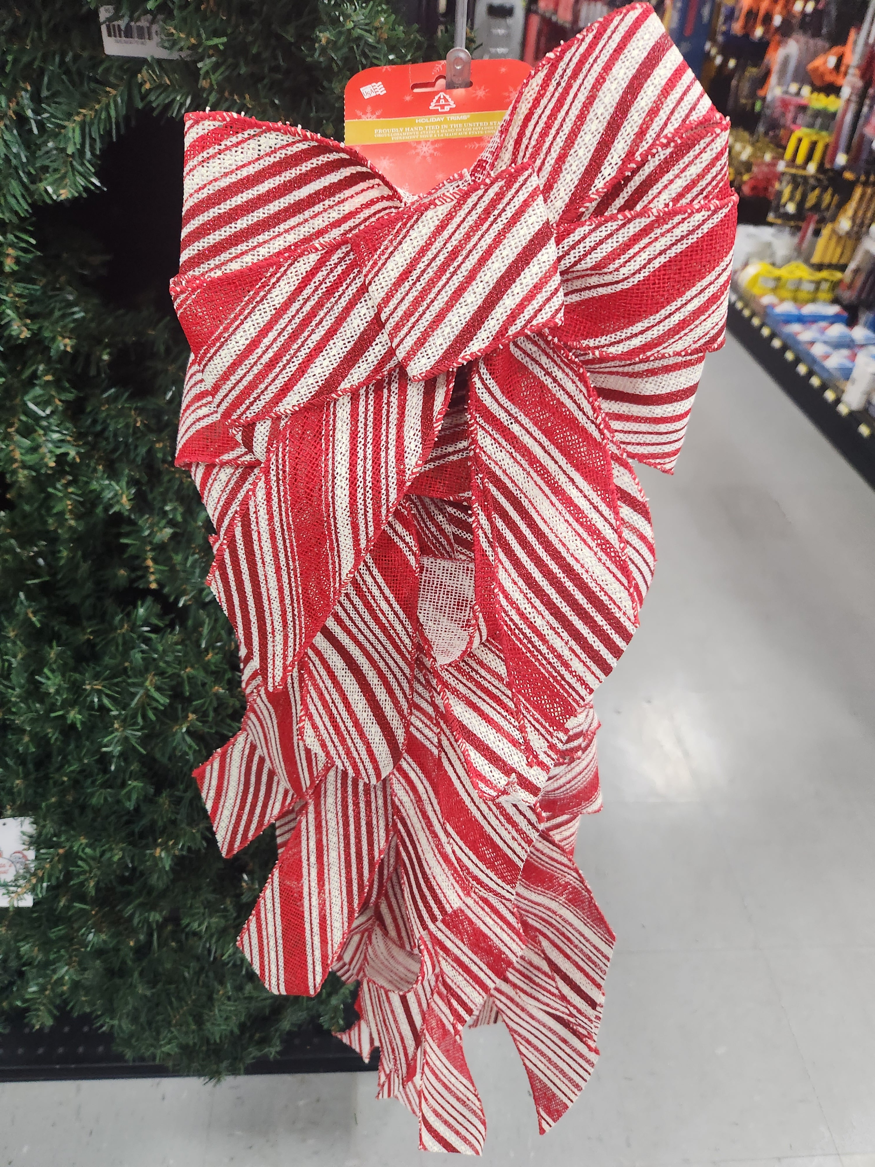 Holiday Trims Rustic Burlap Candy Cane Bow -- 6151