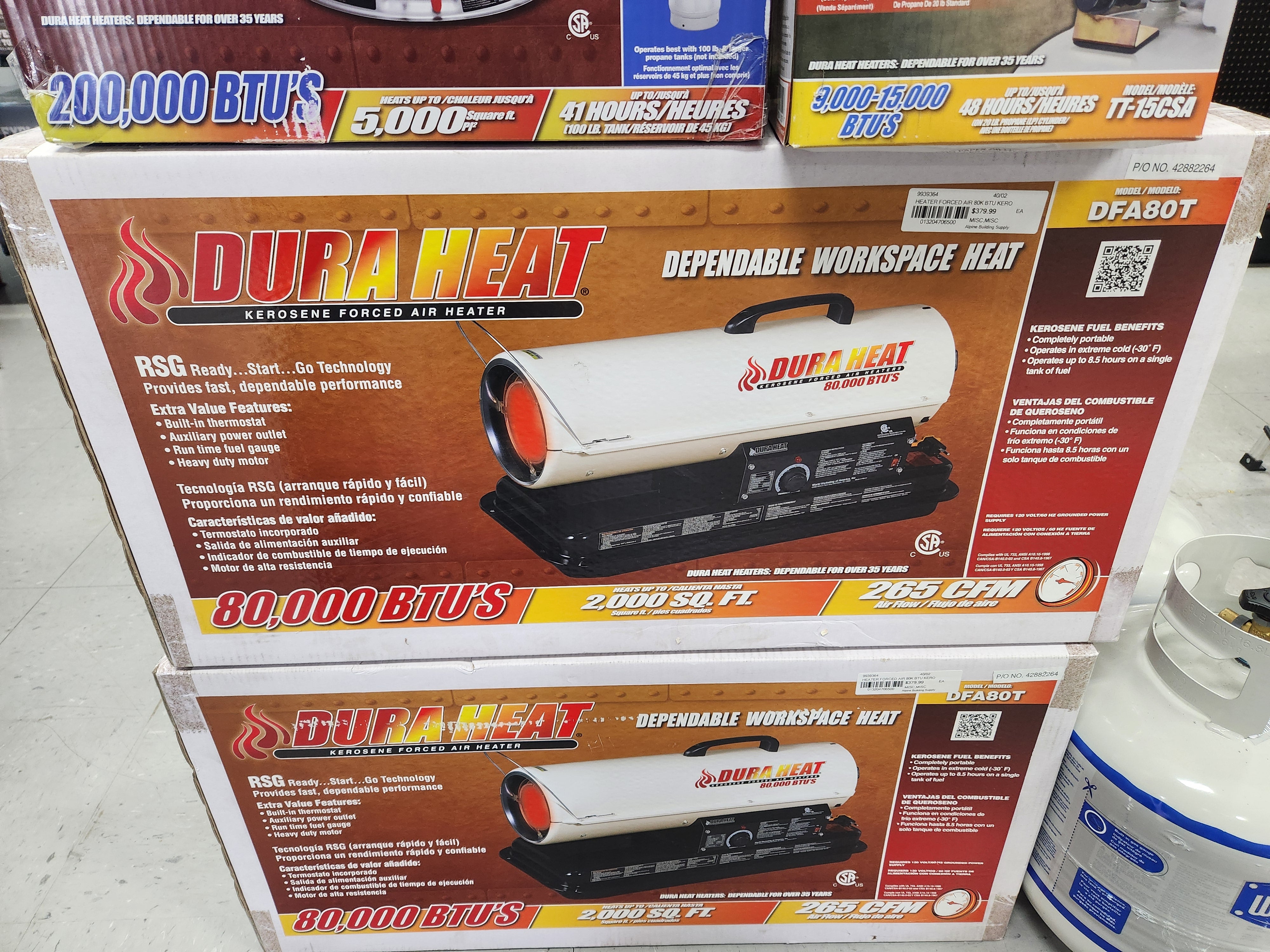 Dura Heat DFA80T 80,000 BTU Kero Forced Air Heater with Thermostat -- DFA80T