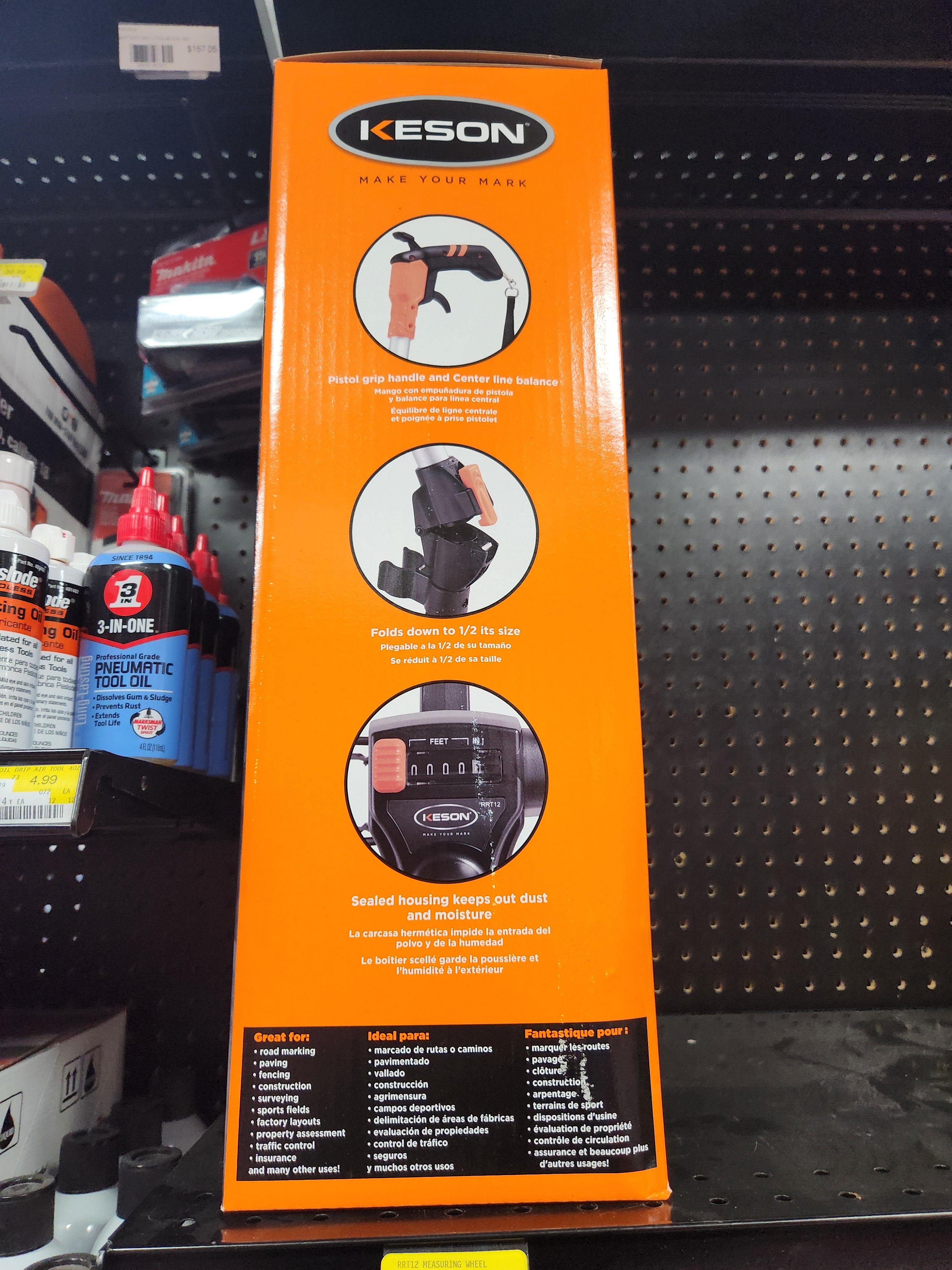 Keson RRT12 Top Reading Center Line Measuring Wheel with Handle Brake and Reset (Graduations: ft. & in.), 3-Foot