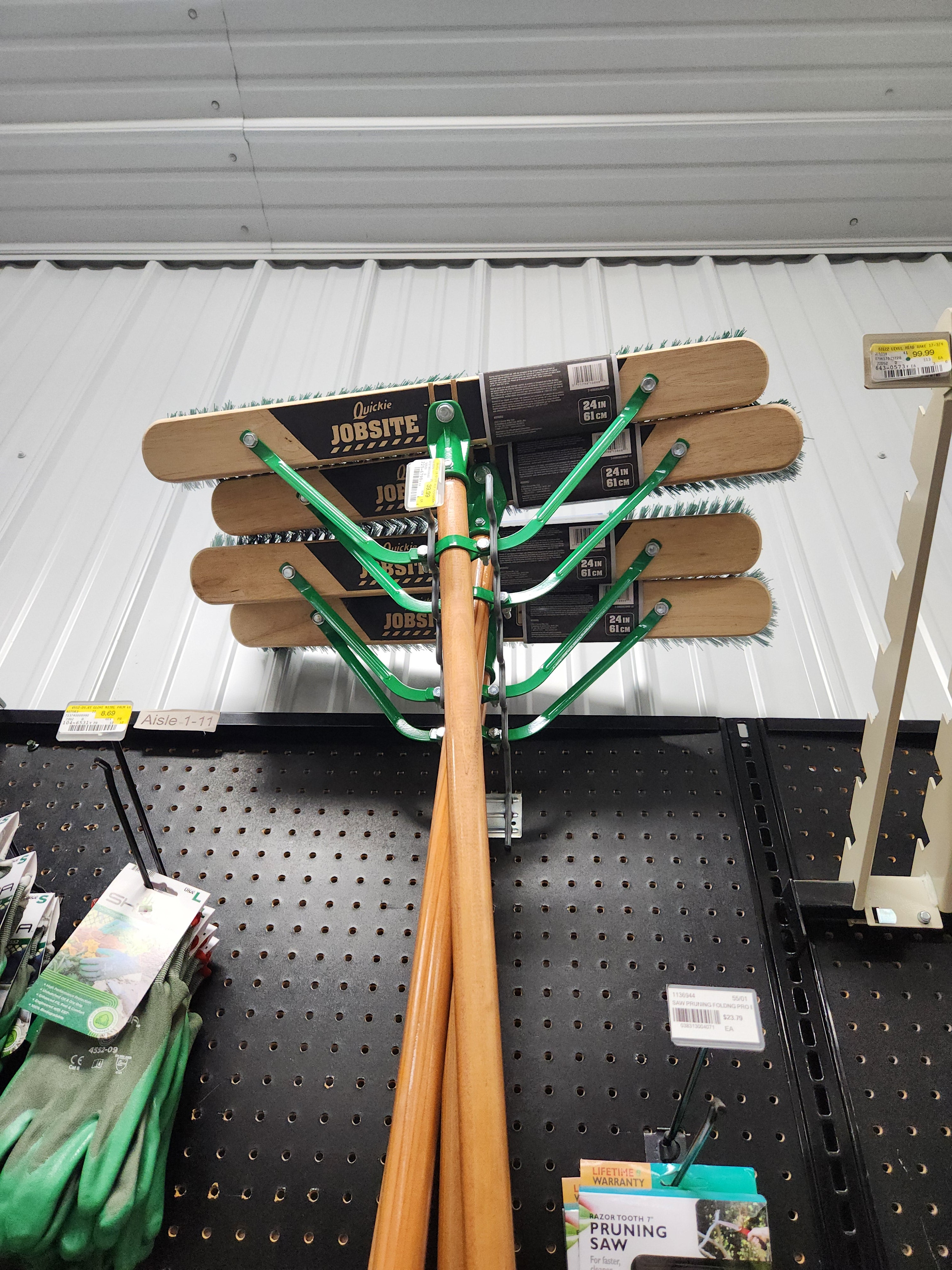 Quickie Jobsite 24 in Sweep Face Push Broom, Stiff, Synthetic, Green, 60 in L Handle