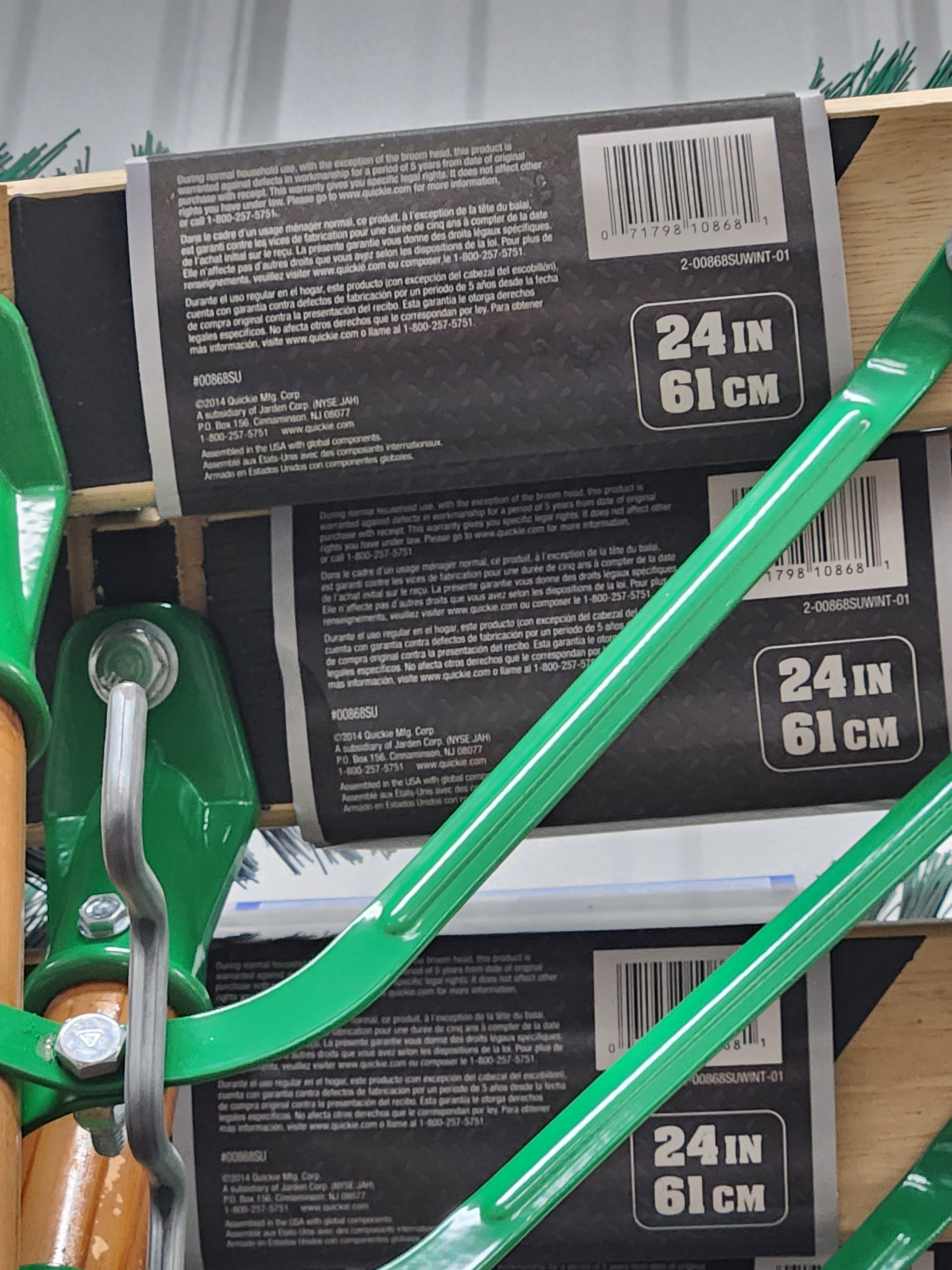 Quickie Jobsite 24 in Sweep Face Push Broom, Stiff, Synthetic, Green, 60 in L Handle