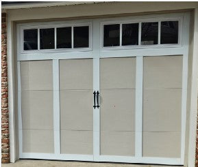 Clopay 8'x7' Grand Harbor, Desert Tan/White, Insulated, Rec 14 Top windows, 12R -- Door 276