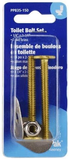 Plumb Pak PP835-150 Toilet Bolt Set, 20 X 2-1/4 in, Solid, Brass