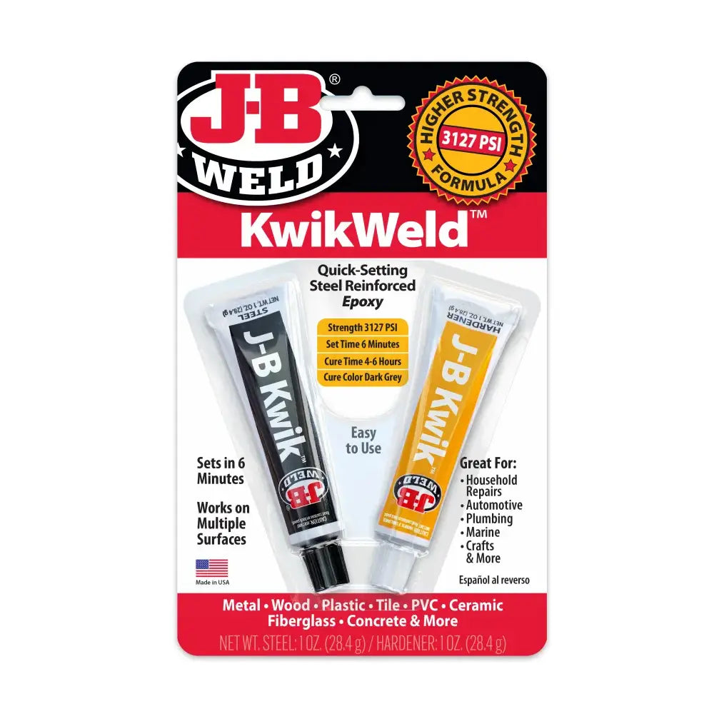 J-B Weld KwikWeld Cold Weld Two-Part Epoxy (Repair Metal, Fiberglass, Plastic) - 2 oz 8276