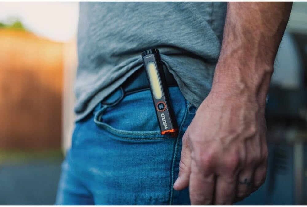 NEBO Mini Larry 500 Pocket Flashlight | 500 Lumens, 2 Light Modes, Compact, Rechargeable COB Work Light & Mini Flashlight, Magnetic Base & Steel Clip, Waterproof, Includes USB-C Charging Cable