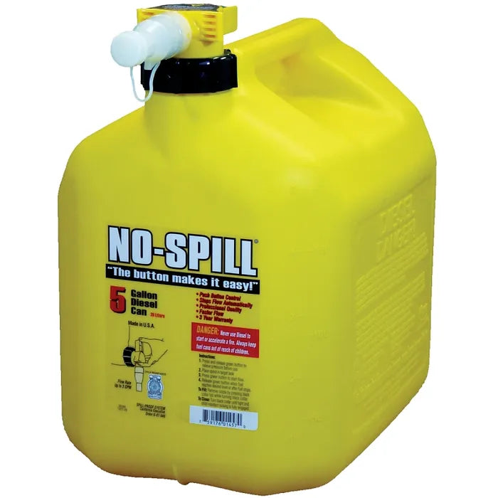 No-Spill 1457 Diesel Gas Can, 5 gal, Plastic, Yellow