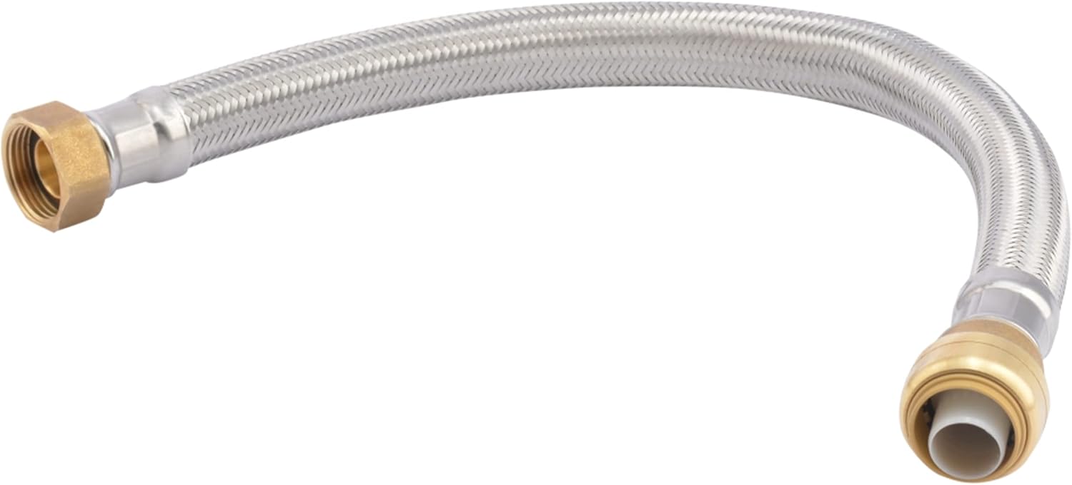 SharkBite 3/4 Inch x 3/4 Inch FIP x 18 Inch Stainless Steel Braided Flexible Water Heater Connector, Push To Connect Brass Plumbing Fitting, PEX Pipe, Copper, CPVC, PE-RT, HDPE, U3088FLEX18LF