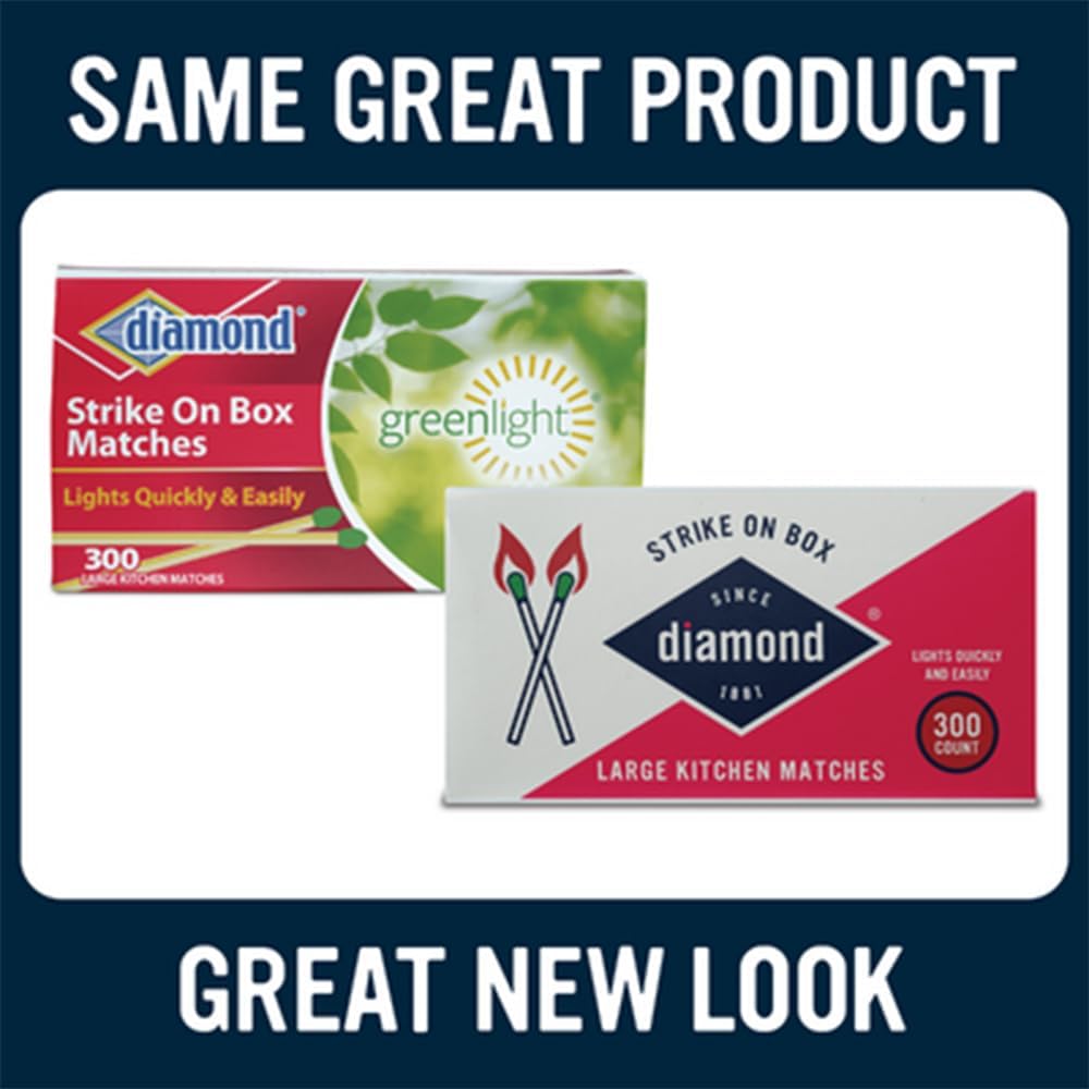 Diamond Greenlight Strike on Box Matches - 300 Count (1 Pack), Long-Lasting, for Fireplace, Camping, and Home Use