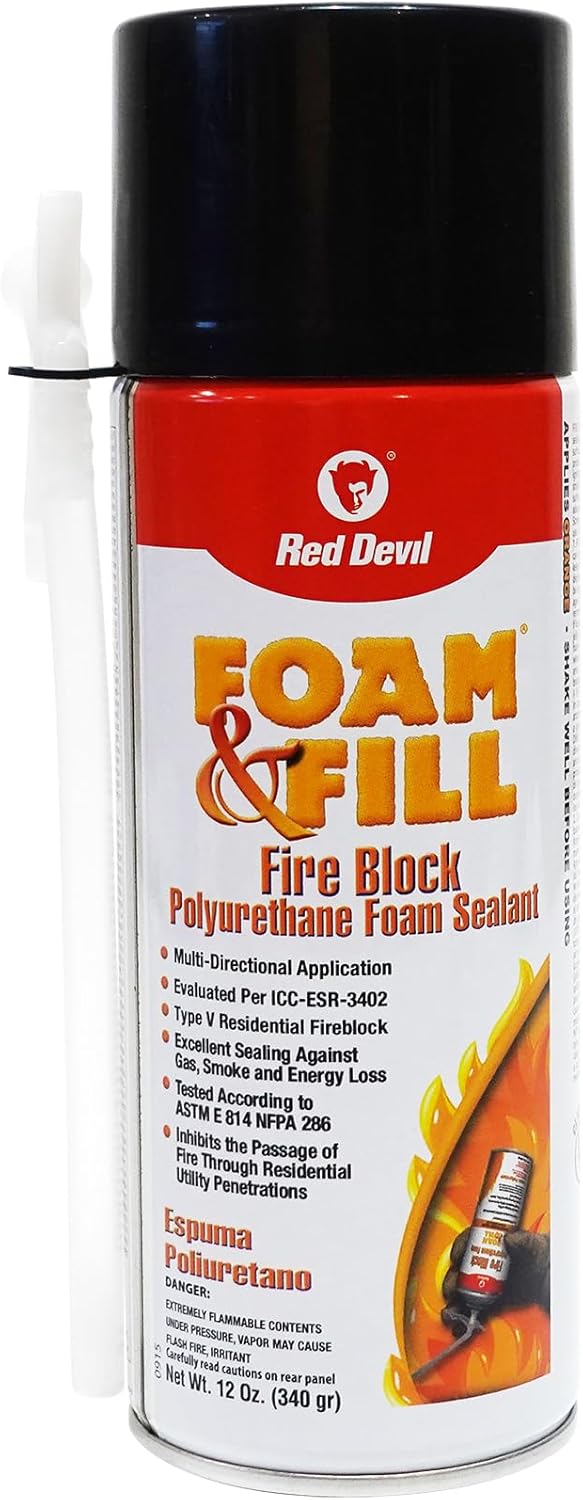 Red Devil 0915 Spray Foam & Fill Fire Block Expanding Insulation Polyurethane Foam Sealant, 12 oz - 0915