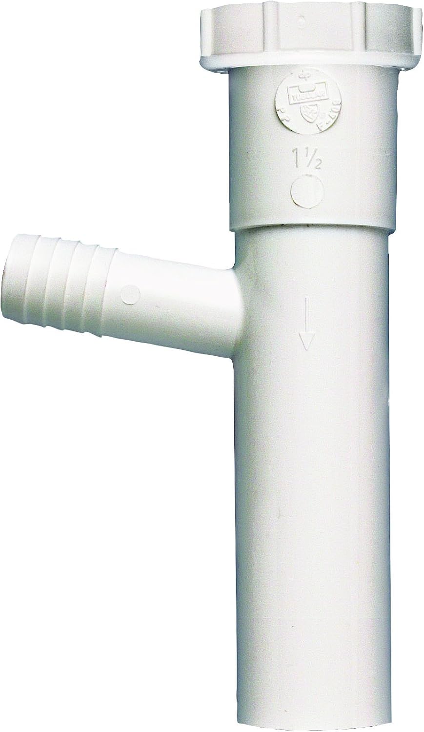 Plumb Pak PP66-14W Master Dishwasher Tailpiece, 1-1/2 X 8 In, 3/4 In (5/8 In Od) Branch, Plastic, White