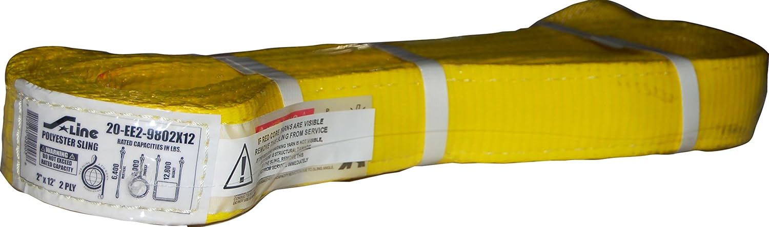 Ancra Cargo 2" x 12' Double Ply, Reinforced Tapered Loop, Eye-to-Eye Lifting Sling, Yellow, Polyester Webbing, Protective Wear Sleeve, 3 Rigging Variants, Moisture Wicking -- 2552180
