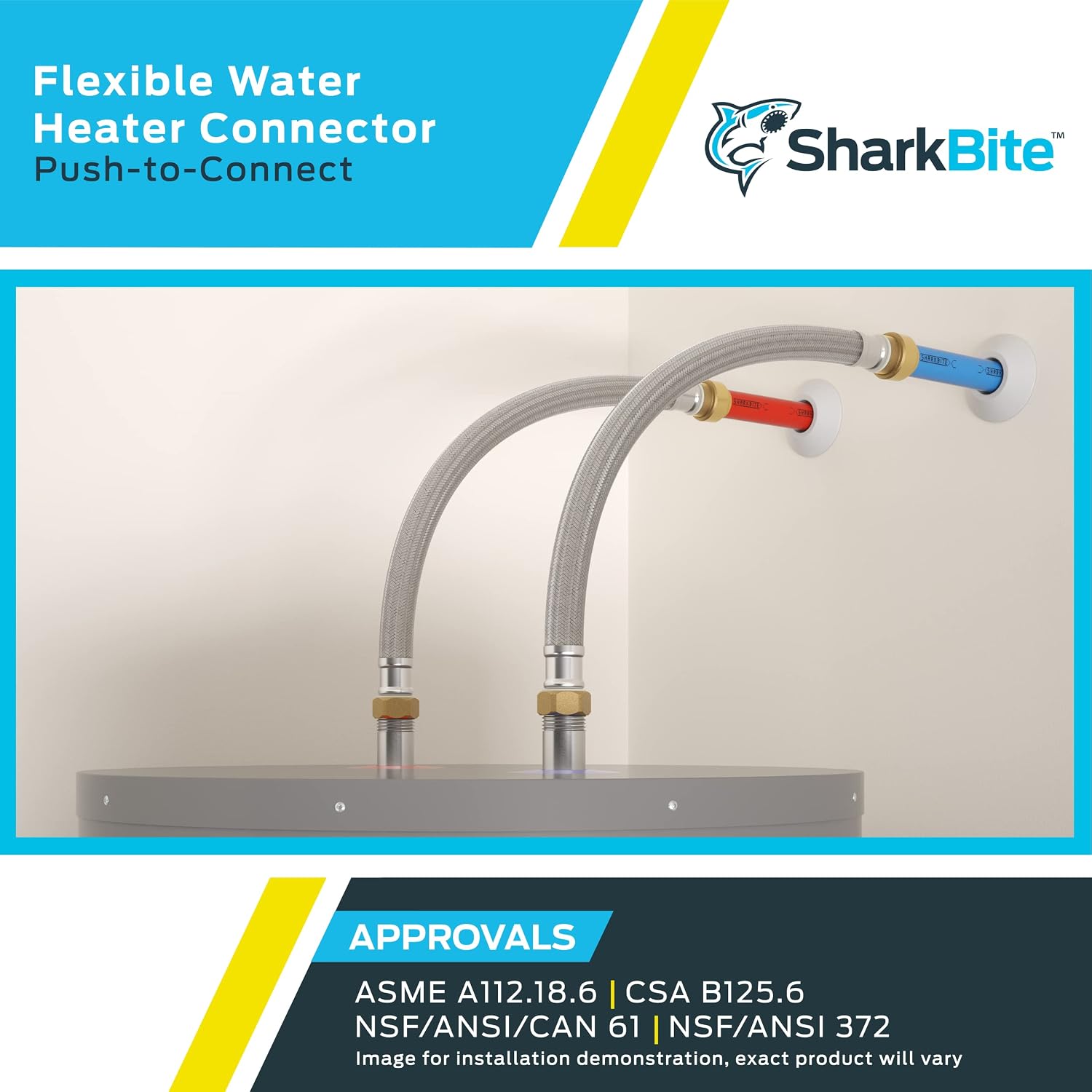 SharkBite 3/4 Inch x 3/4 Inch FIP x 18 Inch Stainless Steel Braided Flexible Water Heater Connector, Push To Connect Brass Plumbing Fitting, PEX Pipe, Copper, CPVC, PE-RT, HDPE, U3088FLEX18LF
