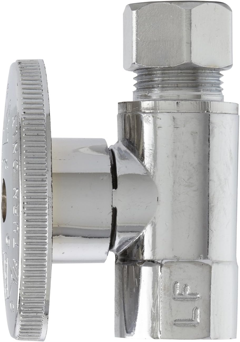 Plumb Pak PP52PCLF 1/4 Turn Straight Shut-Off Valve, 3/8 X 3/8 in, Fip X Od, Body, Chrome Plated, 3/8" x 3/8"