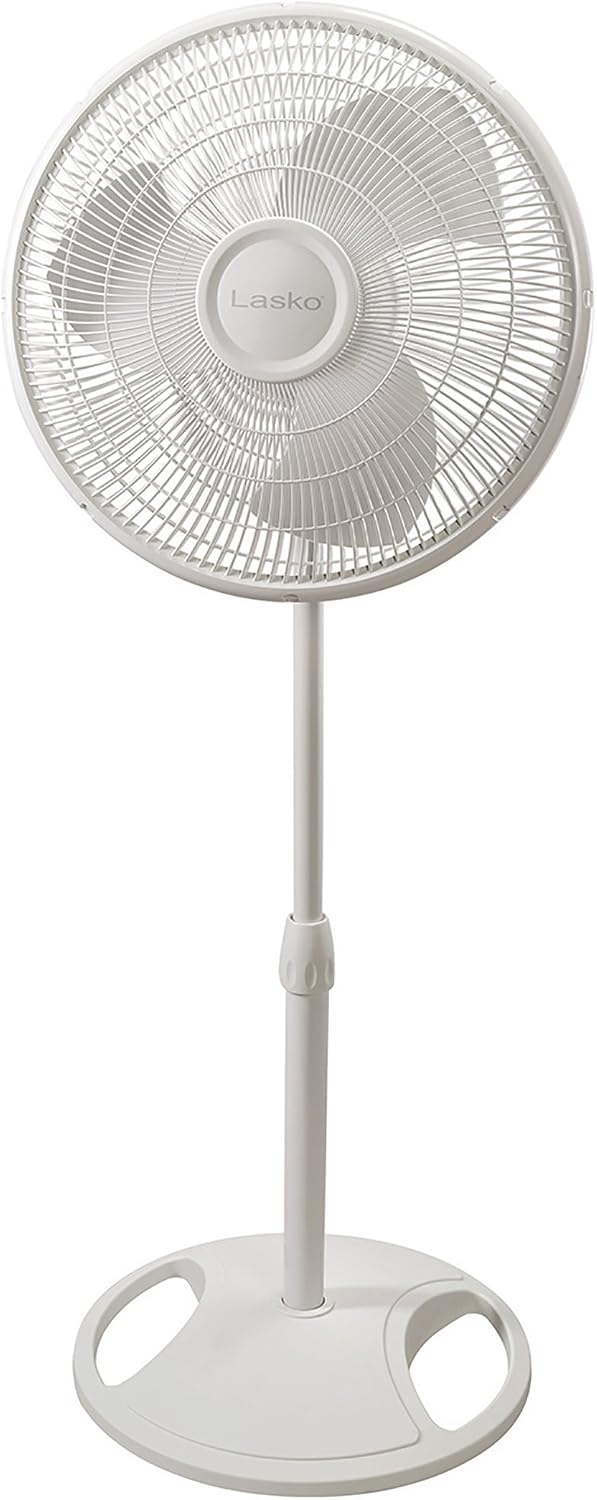 Lasko 2520 16 Inch 3-Speed Quiet Adjustable Tilting Wide-Area Oscillating Standing Pedestal Fan for Bedroom, Kitchen, Home, and Office, White
