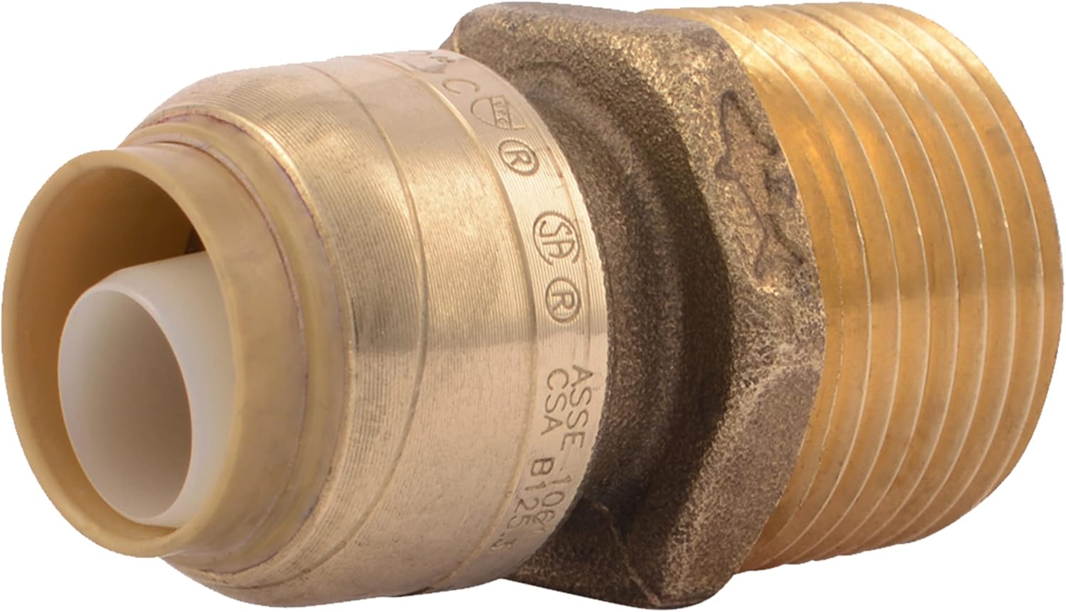 SharkBite 1/2 Inch x 3/4 Inch MNPT Reducing Adapter, Push to Connect Brass Plumbing Fitting, PEX Pipe, Copper, CPVC, PE-RT, HDPE, U116LFA