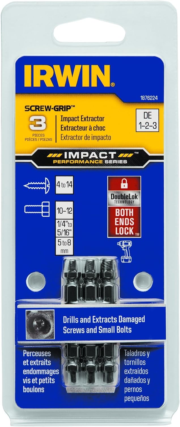 IRWIN 1876224 Impact Performance Series Grip Double-Ended Screw Extractor Insert Bits, 3-Piece