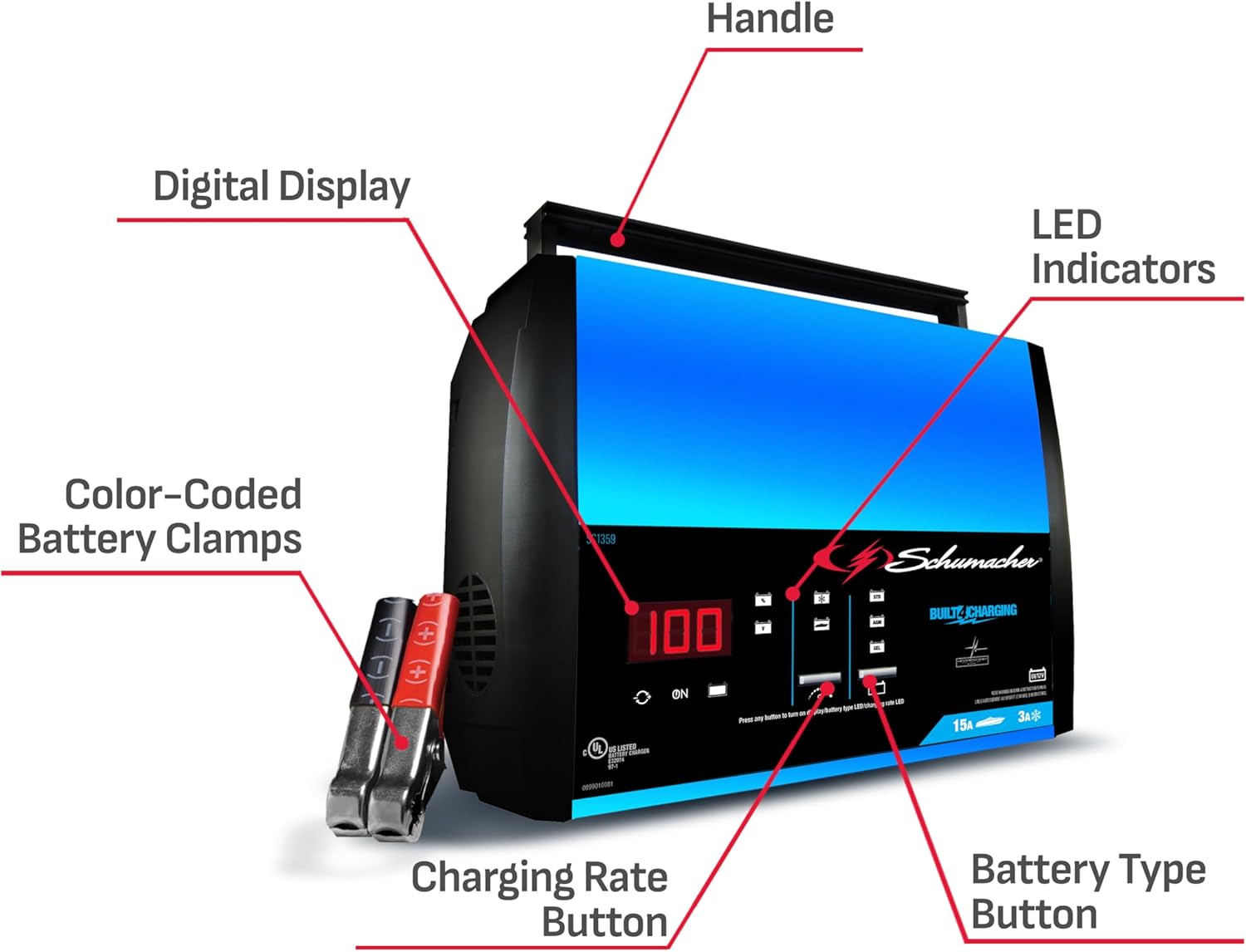 Schumacher 15A 6V/12V Fully Automatic Battery Charger SC1359