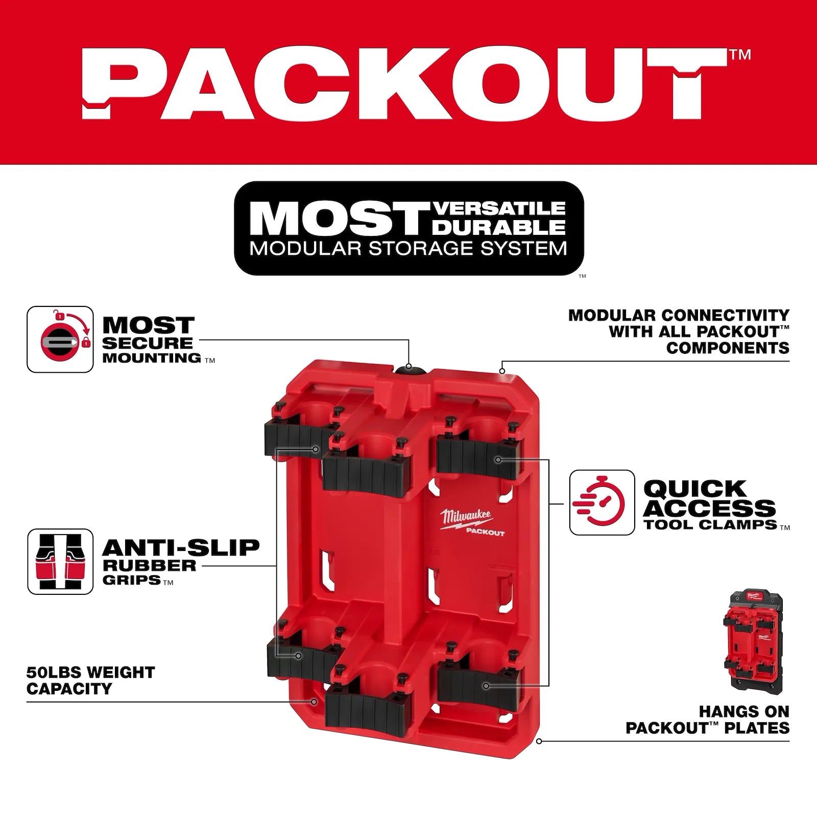 Milwaukee PACKOUT™ Long Handle Tool Rack - 48-22-8349