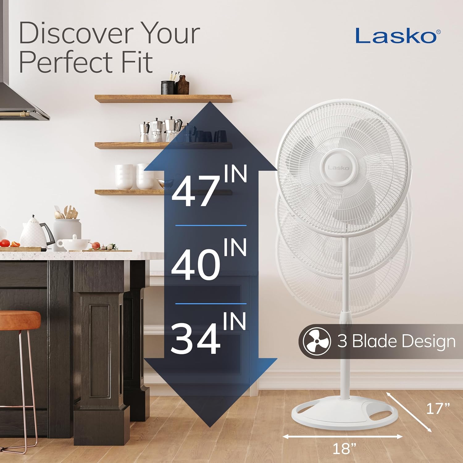 Lasko 2520 16 Inch 3-Speed Quiet Adjustable Tilting Wide-Area Oscillating Standing Pedestal Fan for Bedroom, Kitchen, Home, and Office, White