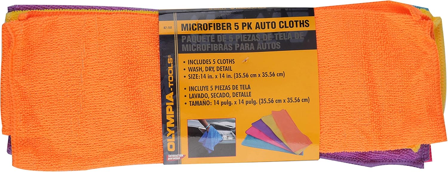 Olympia Microfiber Auto Cloths 14" x 14" Asst 5/Pk