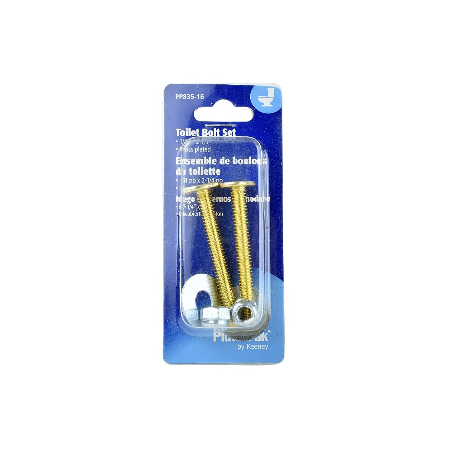 Plumb Pak PP835-16 Plumb Pak Toilet Bolt Set, 1/4-20"/2-1/4", Brass