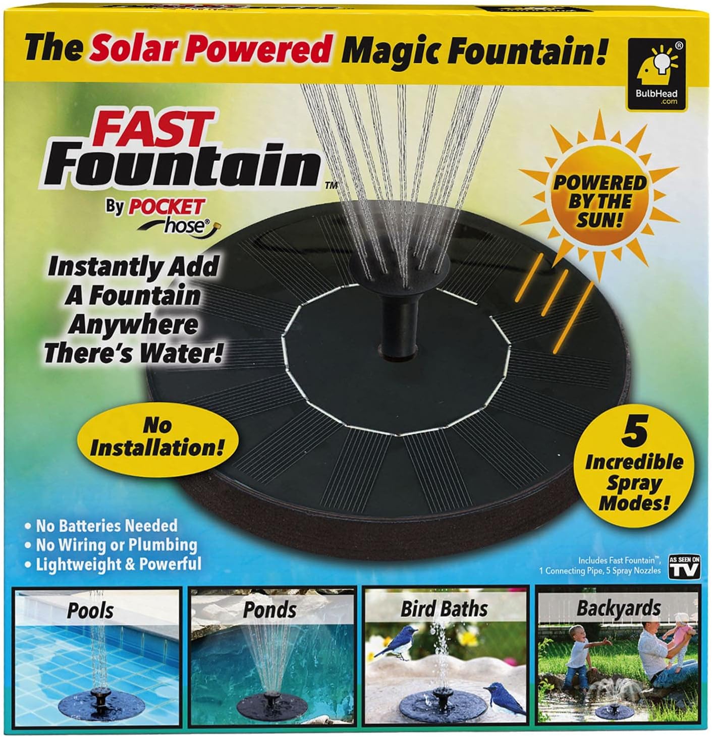 Fast Fountain by Pocket Hose, As Seen On TV Water Fountain with 5 Spray Modes, No Installation or Batteries Required