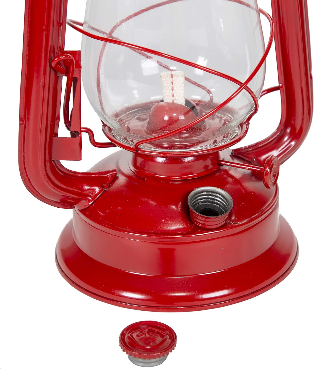 Stansport Hurricane Lantern – 127 Classic Metal Kerosene Oil Lamp with Glass Globe and Adjustable Wick – Portable Emergency Lighting & Decorative Indoor/Outdoor Camping Lantern, Red