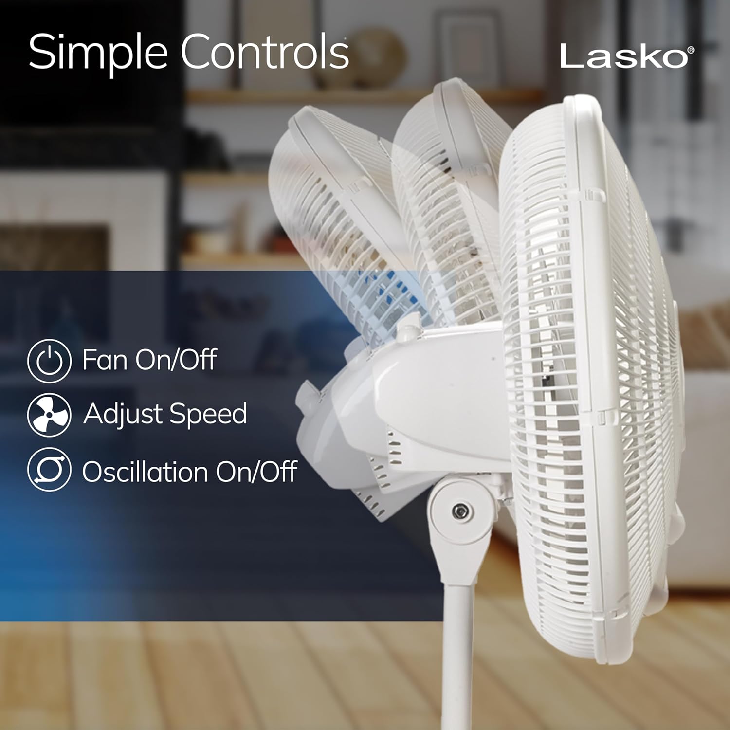 Lasko 2520 16 Inch 3-Speed Quiet Adjustable Tilting Wide-Area Oscillating Standing Pedestal Fan for Bedroom, Kitchen, Home, and Office, White