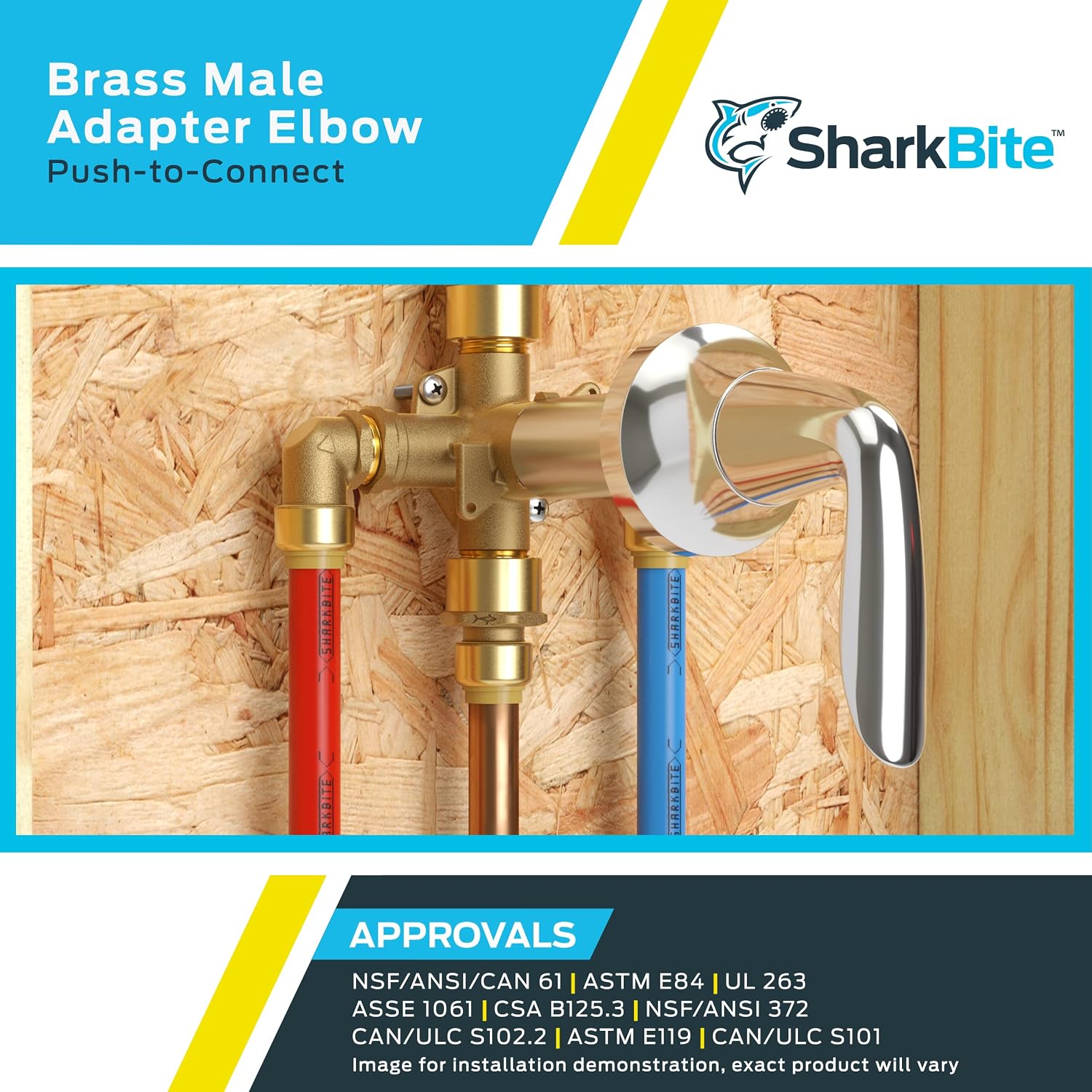 SharkBite 1/2 Inch x 1/2 Inch 90 Degree Male Adapter Elbow, Push to Connect Brass Plumbing Fitting, PEX Pipe, Copper, CPVC, PE-RT, HDPE, U280LFA