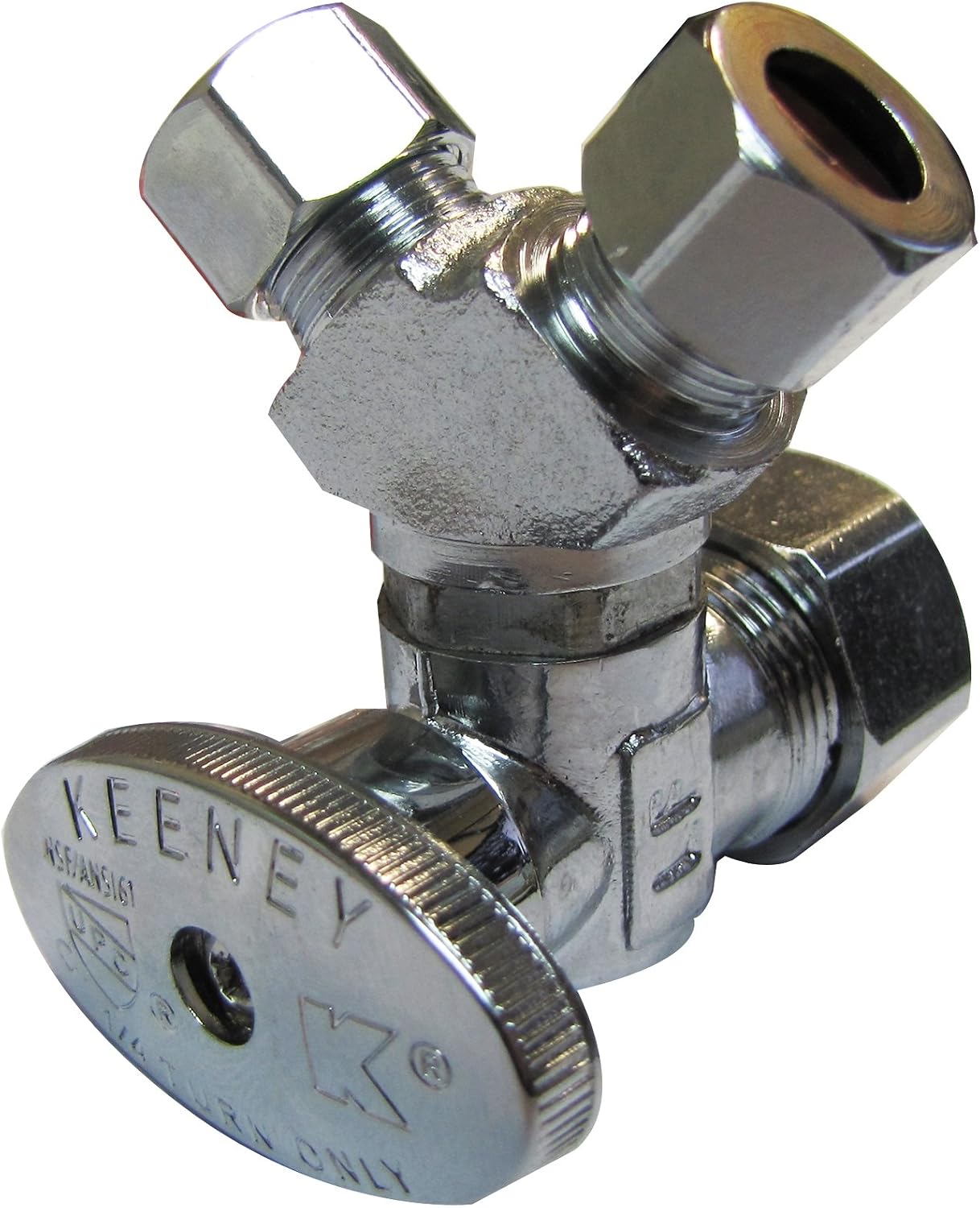Plumb Pak PP2903VLF 3-Way Quarter Turn Stop Valve, 5/8 X 3/8 X 3/8 X Compression