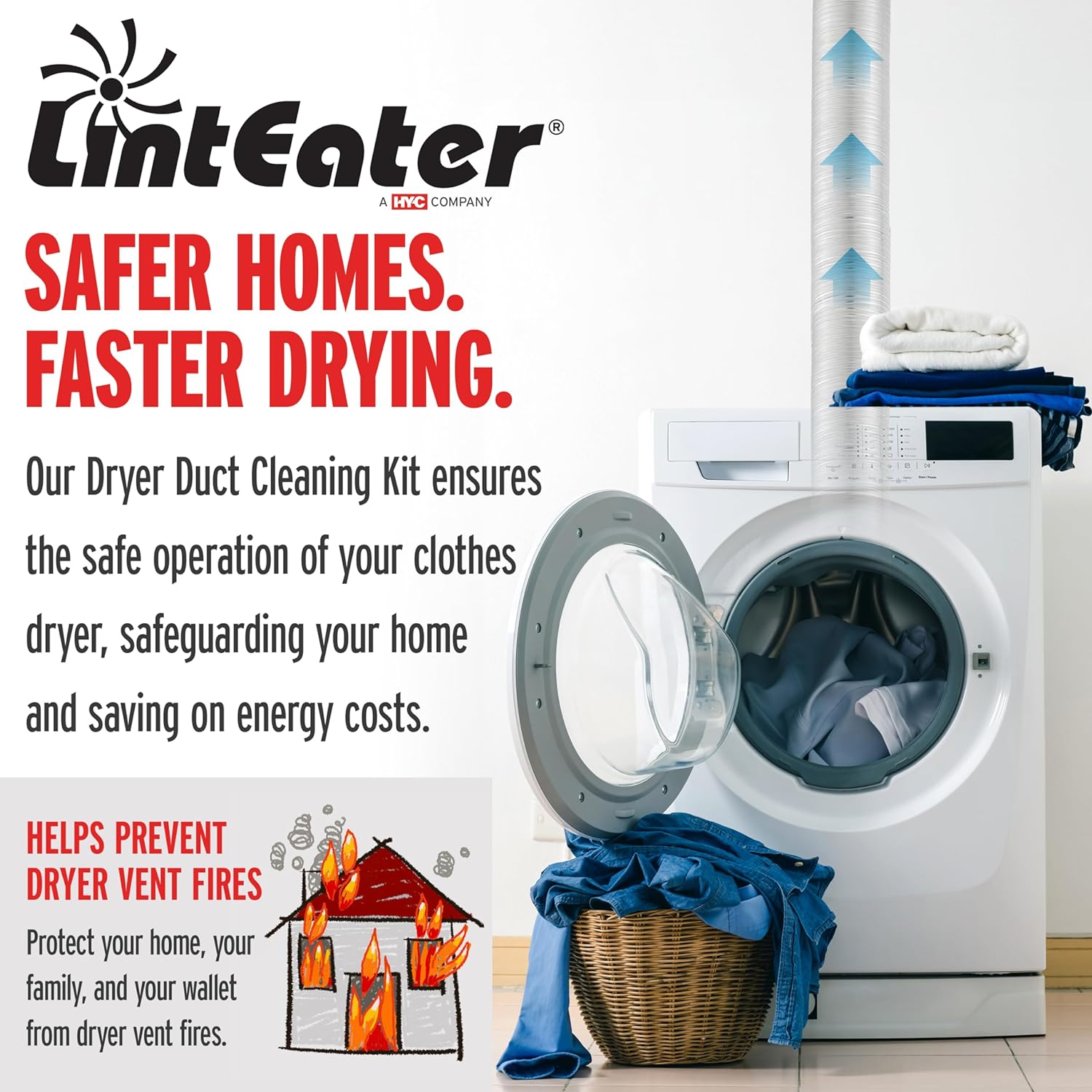 Linteater Dryer Vent Duct Cleaning Kit - Gardus RLE202 Rotary Dryer Vent Cleaner Kit, Removes Lint, Dryer Vent Cleaning System Extends Up to 12’ with 4 Flexible 3' Rods, Air Duct Cleaning Tools