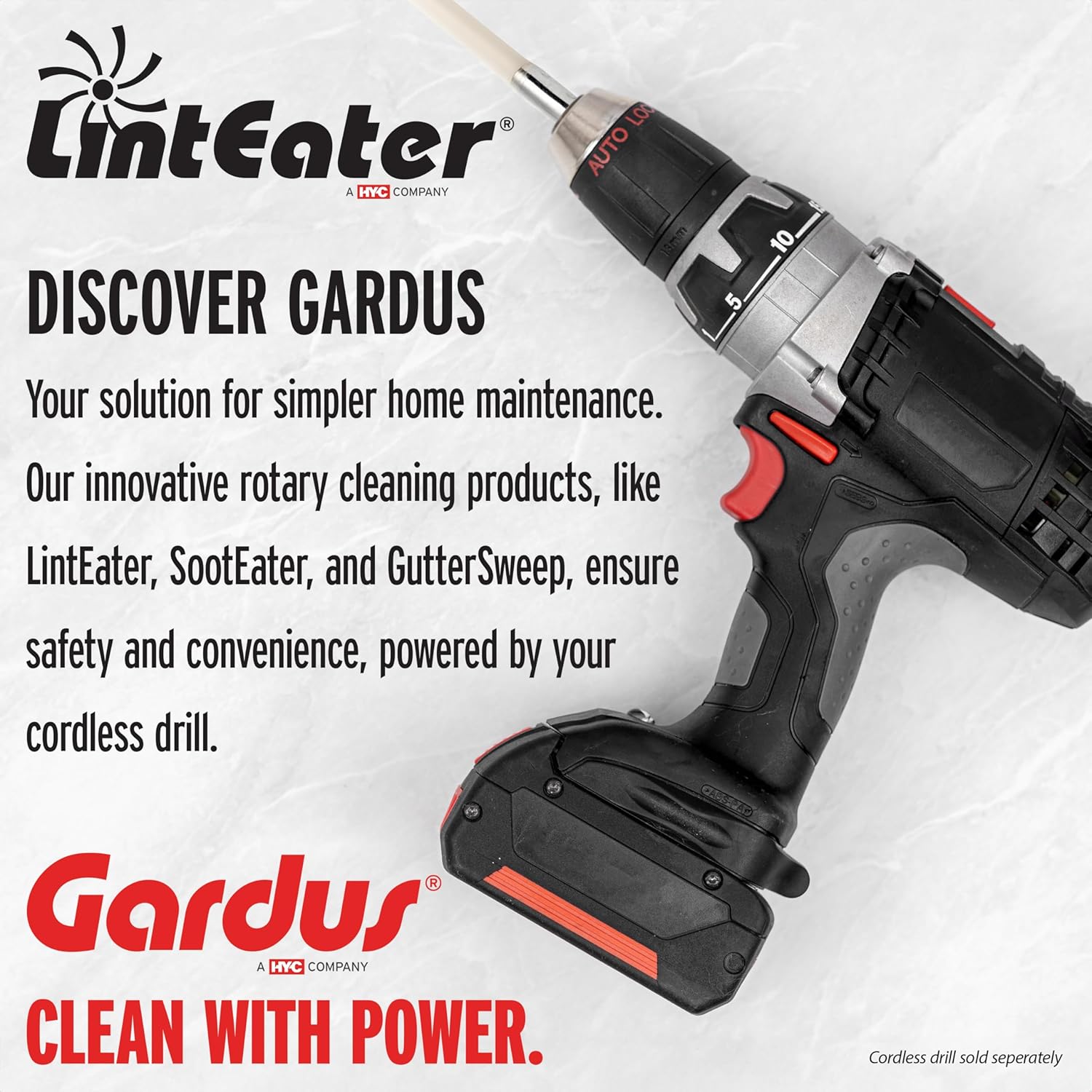 Linteater Dryer Vent Duct Cleaning Kit - Gardus RLE202 Rotary Dryer Vent Cleaner Kit, Removes Lint, Dryer Vent Cleaning System Extends Up to 12’ with 4 Flexible 3' Rods, Air Duct Cleaning Tools