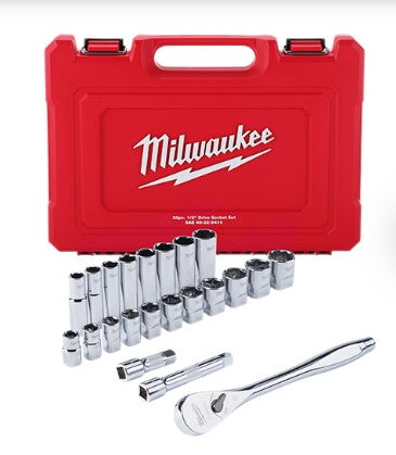 Milwaukee 22 pc 1/2" Drive SAE Ratchet and Socket Set with FOUR FLAT™ Sides 48-22-9410