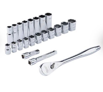 Milwaukee 22 pc 1/2" Drive SAE Ratchet and Socket Set with FOUR FLAT™ Sides 48-22-9410
