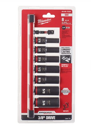 Milwaukee 8PC SHOCKWAVE Impact Duty™ 3/8" Drive SAE Deep 6 Point Socket Set 49-66-7024
