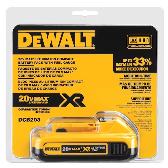 Dewalt 20V MAX* Compact 2Ah Battery -- DCB203
