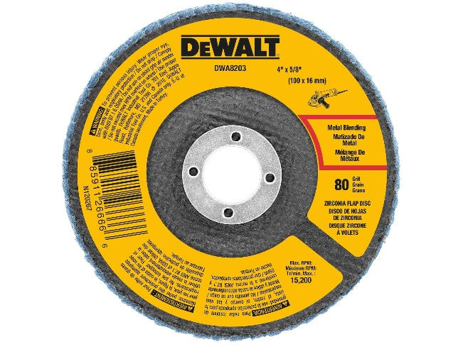 Dewalt 4 in. D X 5/8 in. Zirconia Type 29 Flap Disc 80 Grit -- DWA8203