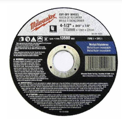 Milwaukee Type 1 Cut-Off Wheels 4-1/2" -- 49-94-4500