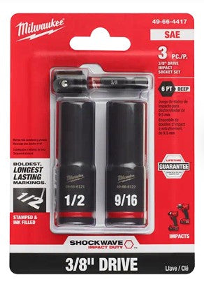 Milwaukee 3PC SHOCKWAVE Impact Duty™ 3/8" Drive SAE Deep 6 Point Socket Set -- 49-66-4417
