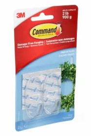 Command™ Hooks 17091CLR-C, Clear, Medium, 2 Hooks/4 Strips/Pack