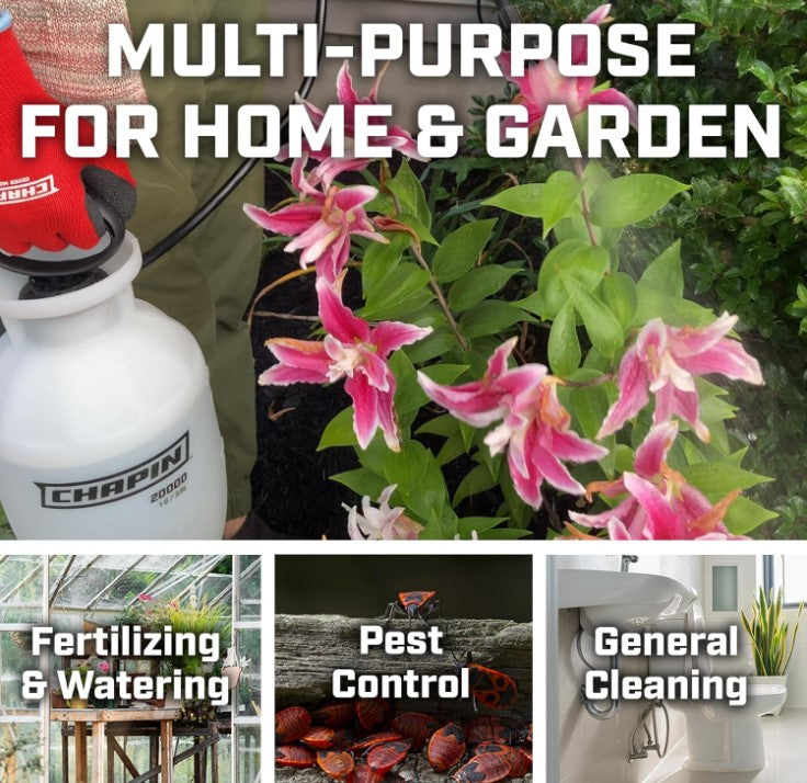 Chapin 20000 Made in USA 1 -Gallon Lawn and Garden Pump Pressured Sprayer, for Spraying Plants, Garden Watering, Weeds and Pests, Polypropylene, Translucent White